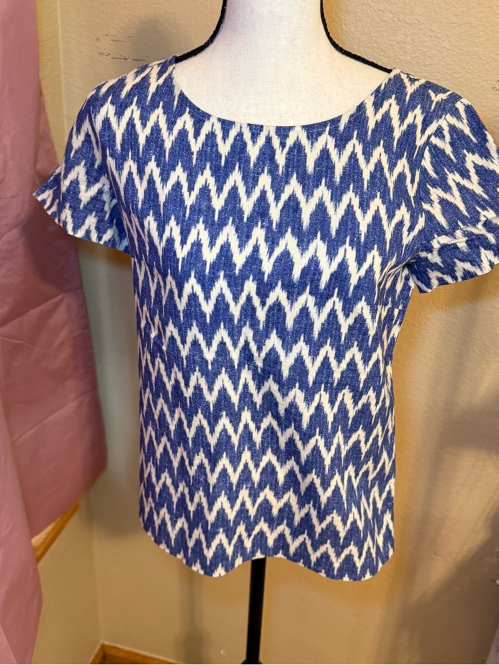 Blue and White Chevron Short Sleeve Women’s Top J. Crew